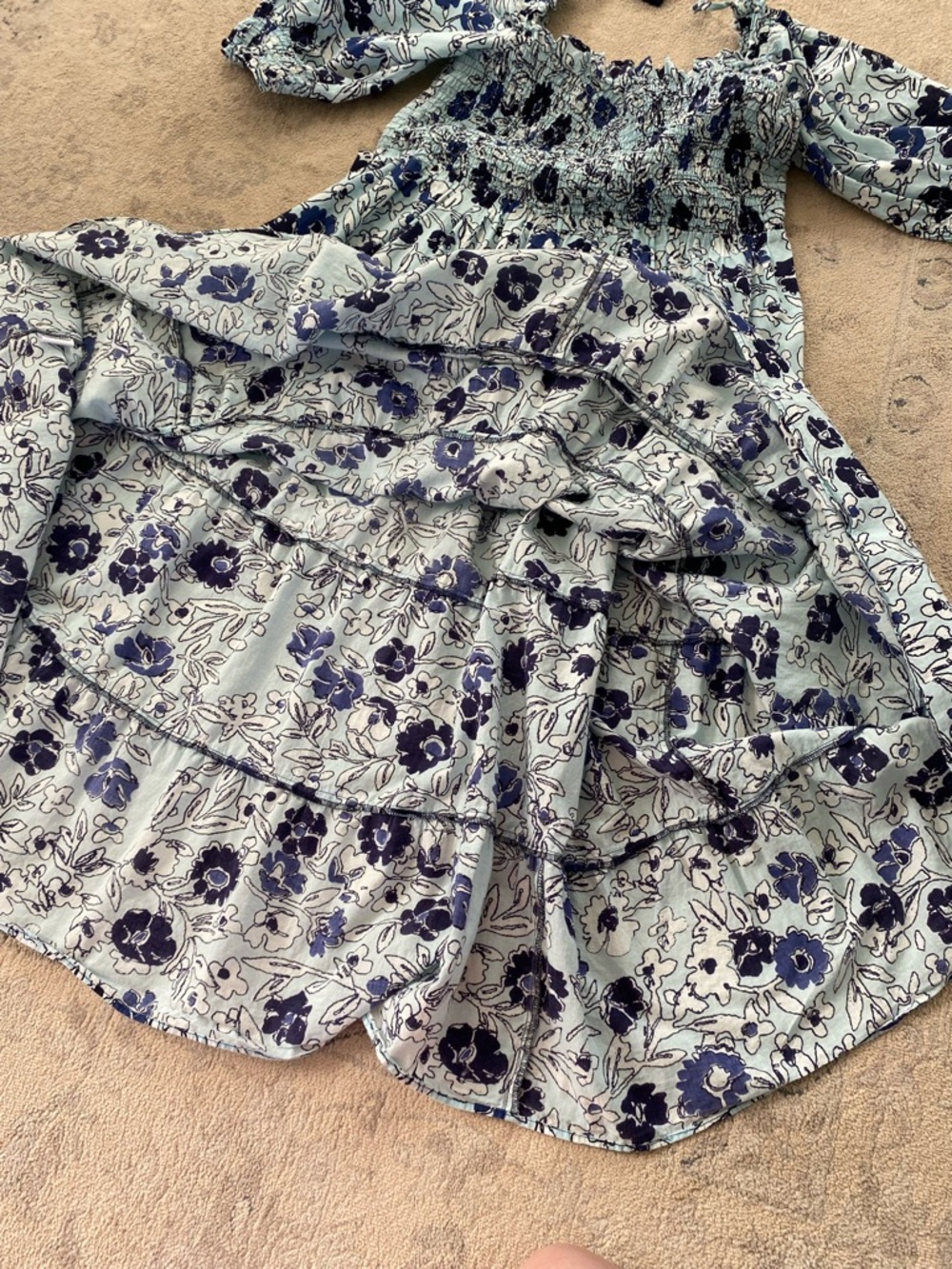 Ro's Garden Venus Midi Dress Benjamin Blue Floral Large Cotton Cottagecore - Picture 8 of 13
